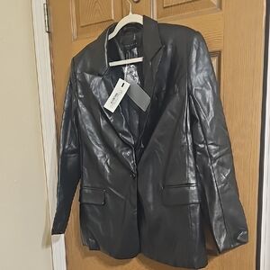 Endless Rose Black Faux Leather Blazer